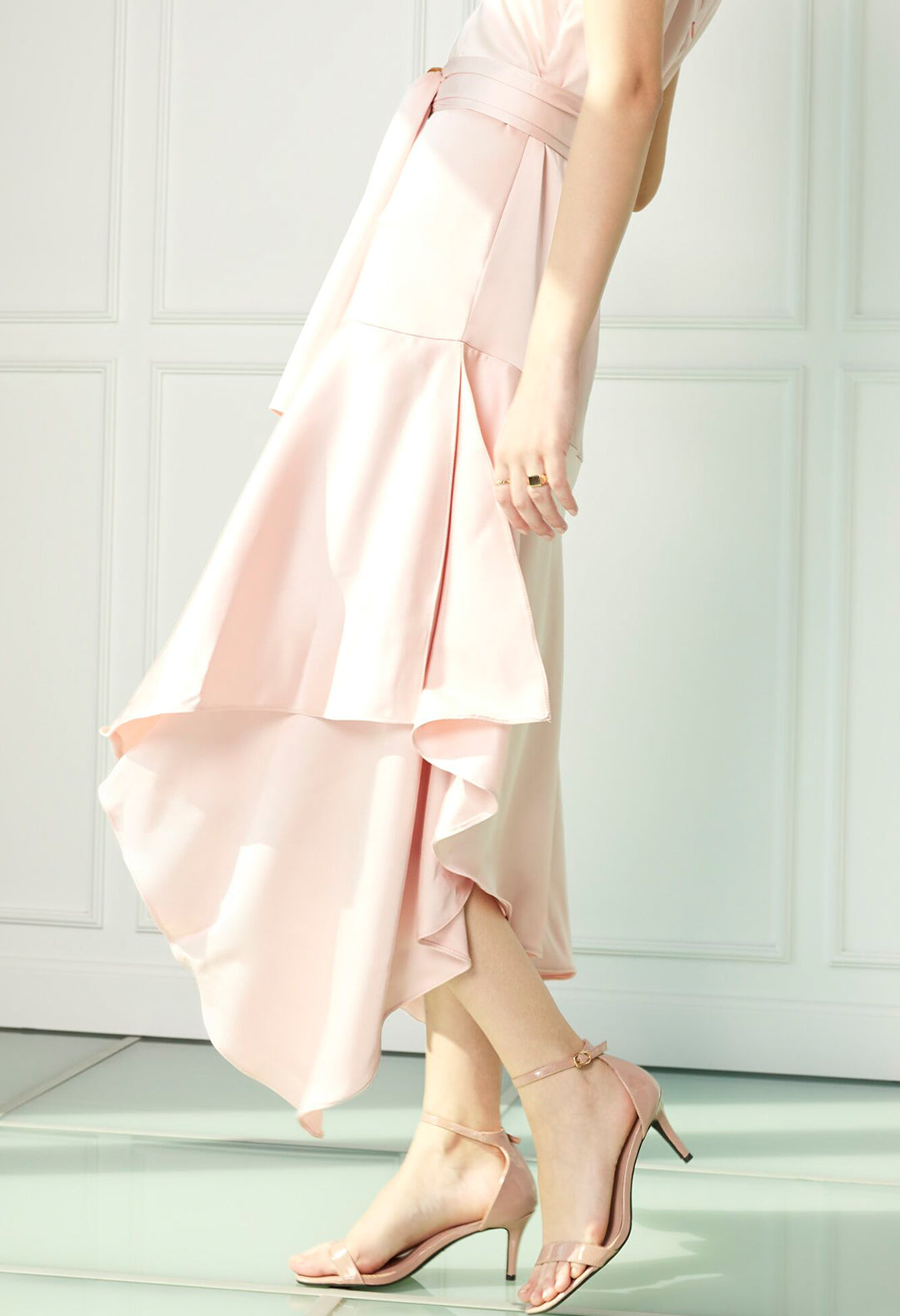 Peach Asymmetric Silk Midi Dress